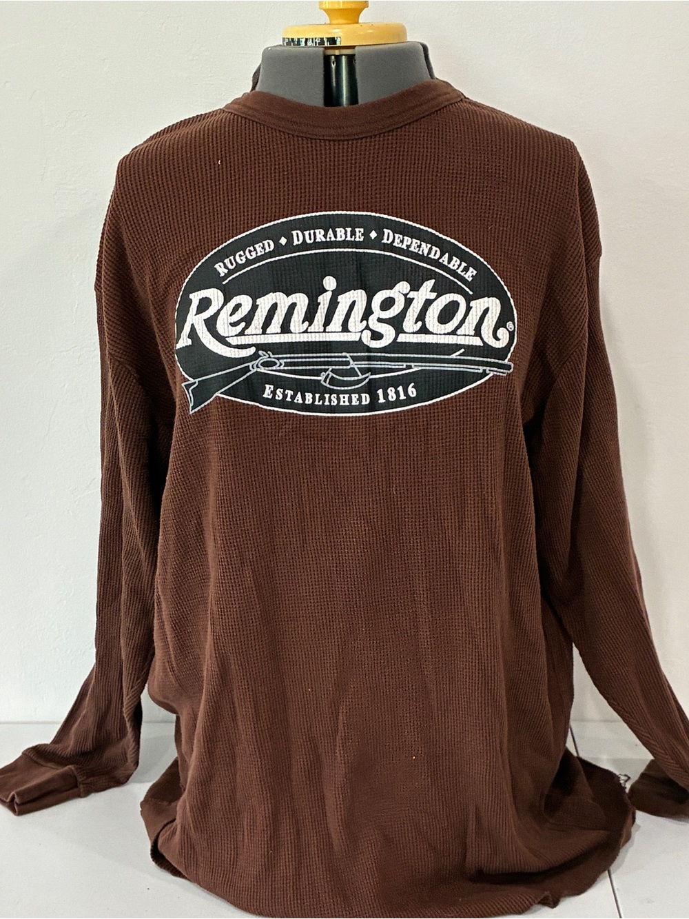Remington Brown Long Sleeve Thermal Shirt Waffle Knit Graphic Men's Size 3XL